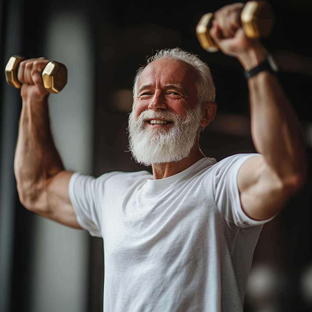 Спортивна людина під час інтенсивного тренування з гантелями