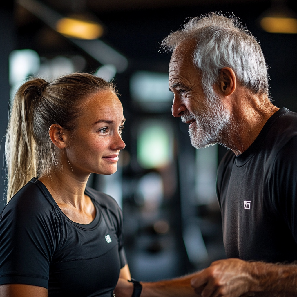 Персональний тренер працює з клієнтом в сучасному спортзалі